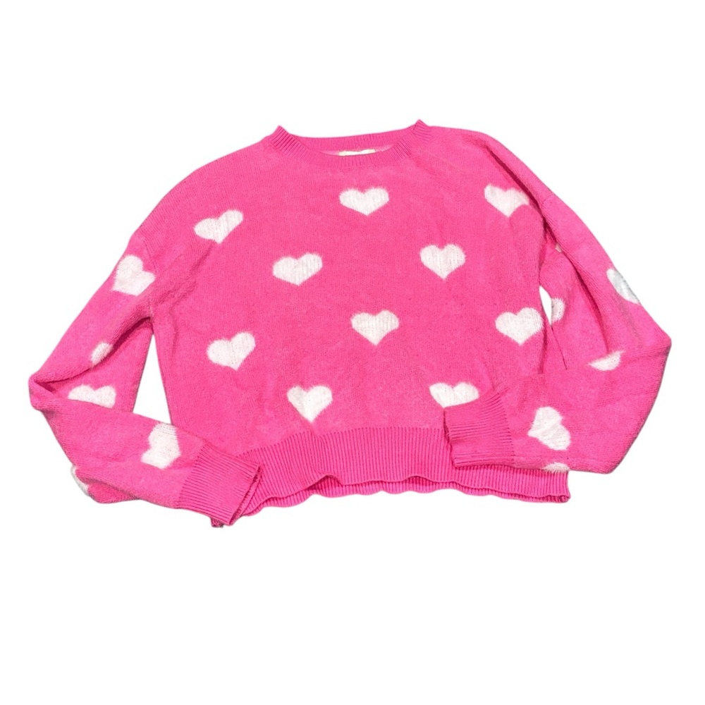 Altar’d State Heart Sweater pink and white crewneck size small cozy love sweet